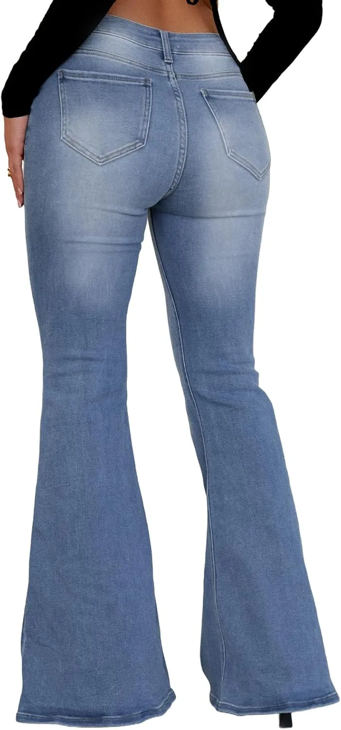 TodTan Women's Ripped Jeans High Waisted Bell Bottom Jeans Hem Destroyed Denim Pants