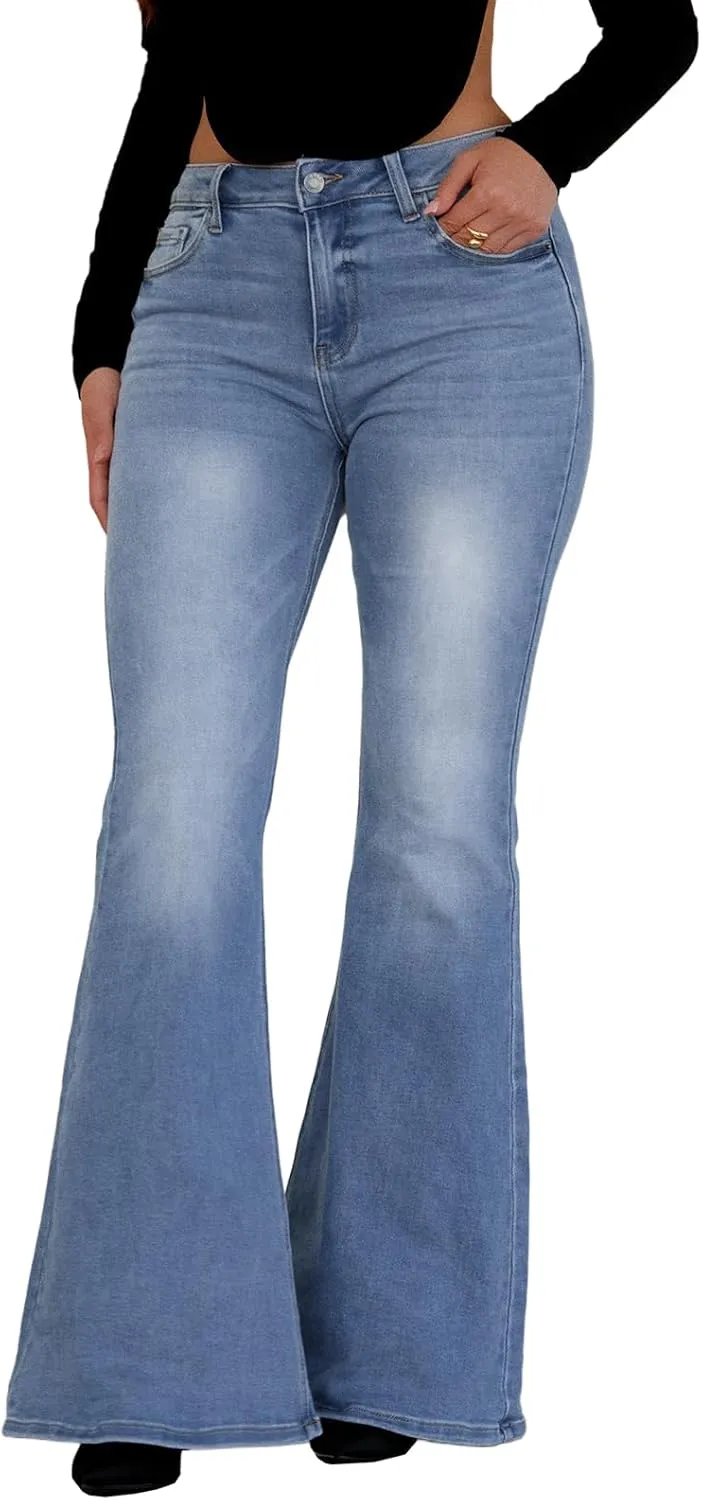 TodTan Women's Ripped Jeans High Waisted Bell Bottom Jeans Hem Destroyed Denim Pants