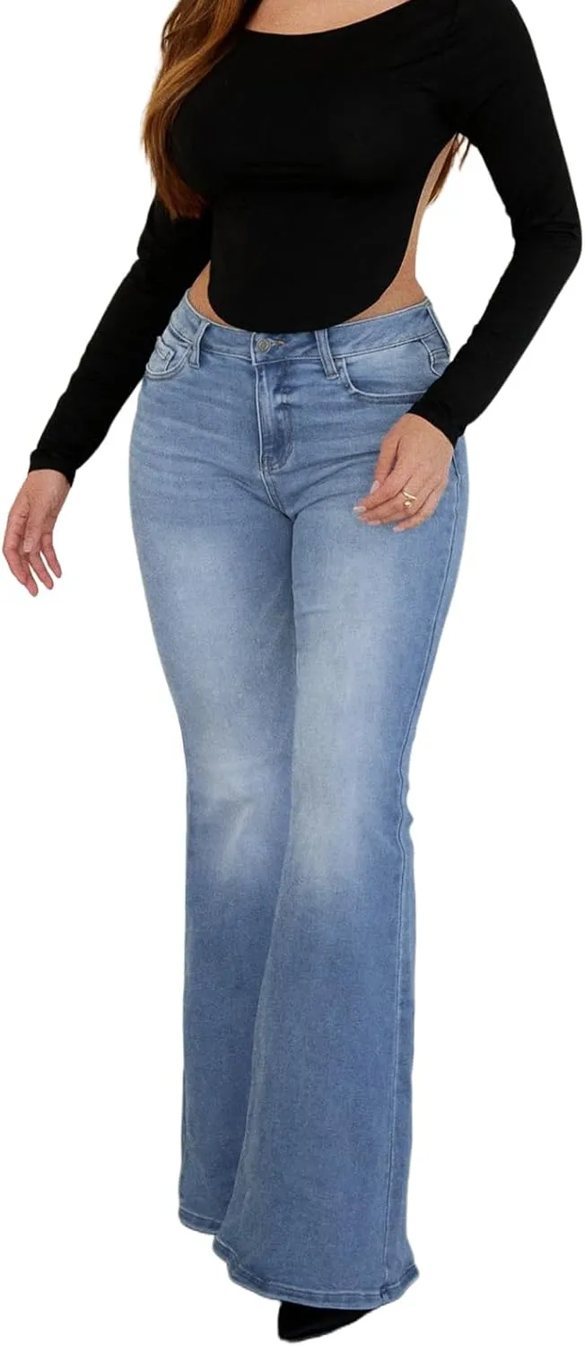 TodTan Women's Ripped Jeans High Waisted Bell Bottom Jeans Hem Destroyed Denim Pants