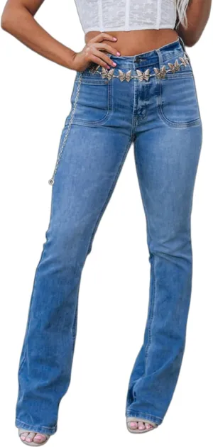 TodTan Women's Ripped Jeans High Waisted Bell Bottom Jeans Hem Destroyed Denim Pants
