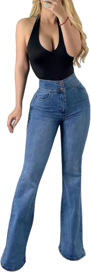 TodTan Women's Ripped Jeans High Waisted Bell Bottom Jeans Hem Destroyed Denim Pants