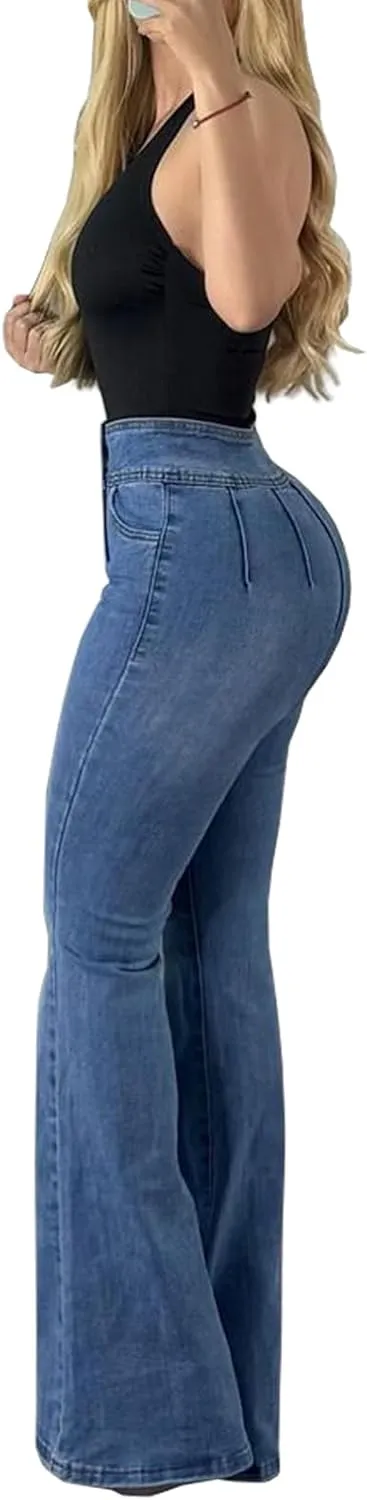 TodTan Women's Ripped Jeans High Waisted Bell Bottom Jeans Hem Destroyed Denim Pants