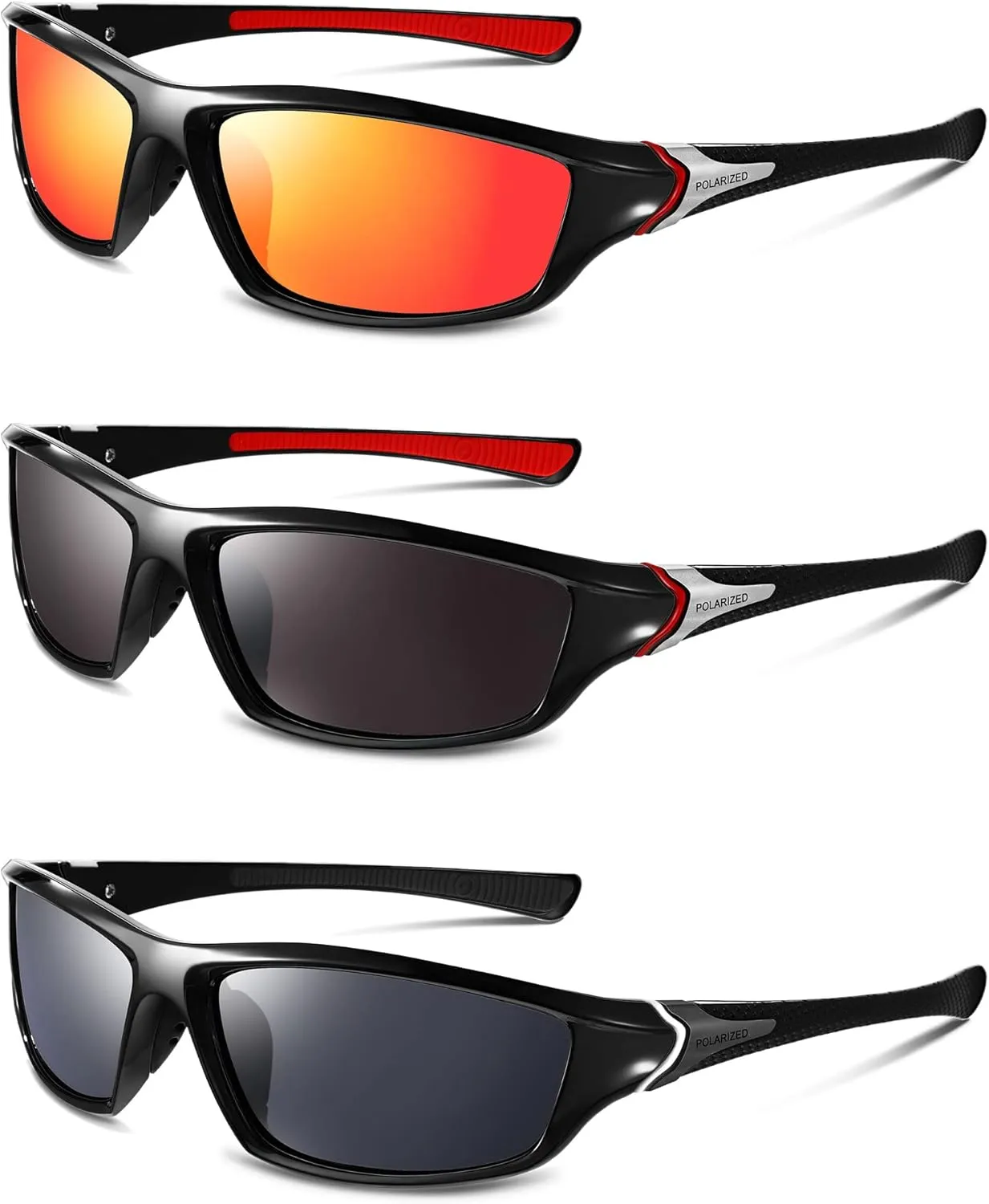 TOODOO 3 Pairs Sport Polarized Sunglasses for Cycling Driving Fishing TAC Lens Sunglasses for Men Women Youth Baseball Running Golf Motorcycle