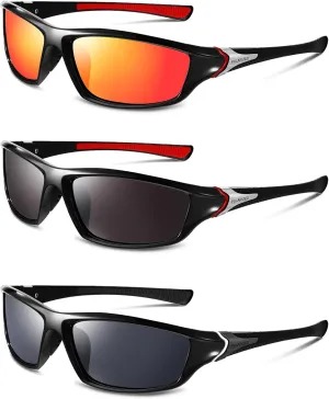 TOODOO 3 Pairs Sport Polarized Sunglasses for Cycling Driving Fishing TAC Lens Sunglasses for Men Women Youth Baseball Running Golf Motorcycle