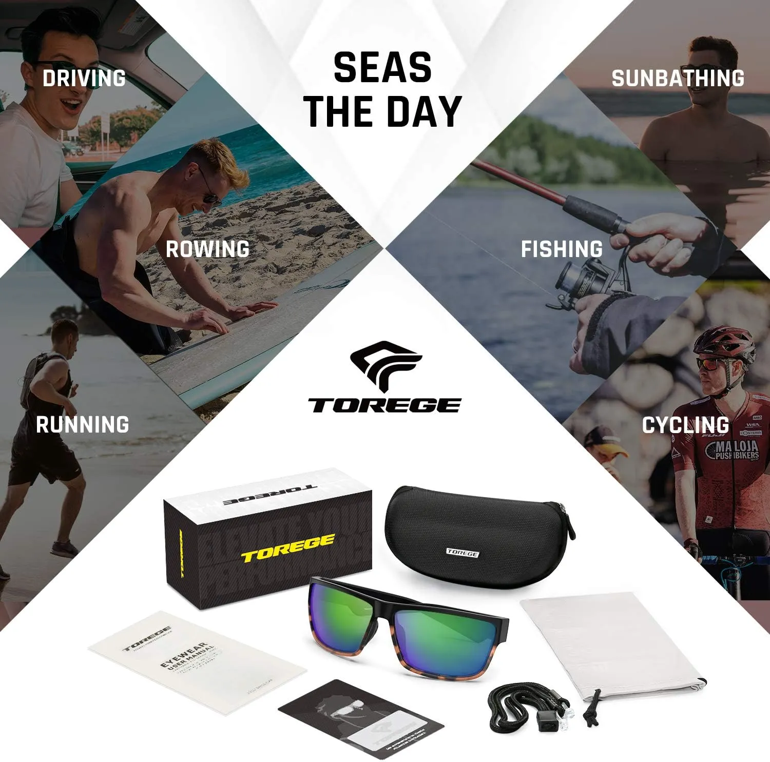TOREGE Polarized Sports Sunglasses for Men and Women Cycling Running Golf Fishing Sunglasses TR26