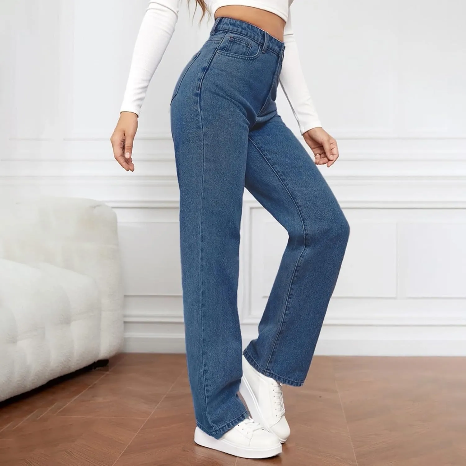 Trouser Jeans for Women Streetwear High Waisted Straight Leg Clothes 2024 Butt Lifting Jeans for Women