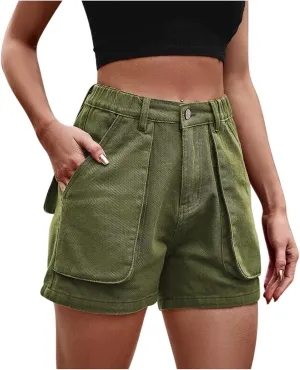 Uillui Women's Girls Cargo Shorts Summer Relaxed Fit Hiking Bermuda Shorts Denim Distressed High Waisted Pockets Jean Shorts