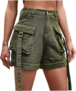 Uillui Women's Girls Cargo Shorts Summer Relaxed Fit Hiking Bermuda Shorts Denim Distressed High Waisted Pockets Jean Shorts