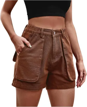 Uillui Women's Girls Cargo Shorts Summer Relaxed Fit Hiking Bermuda Shorts Denim Distressed High Waisted Pockets Jean Shorts