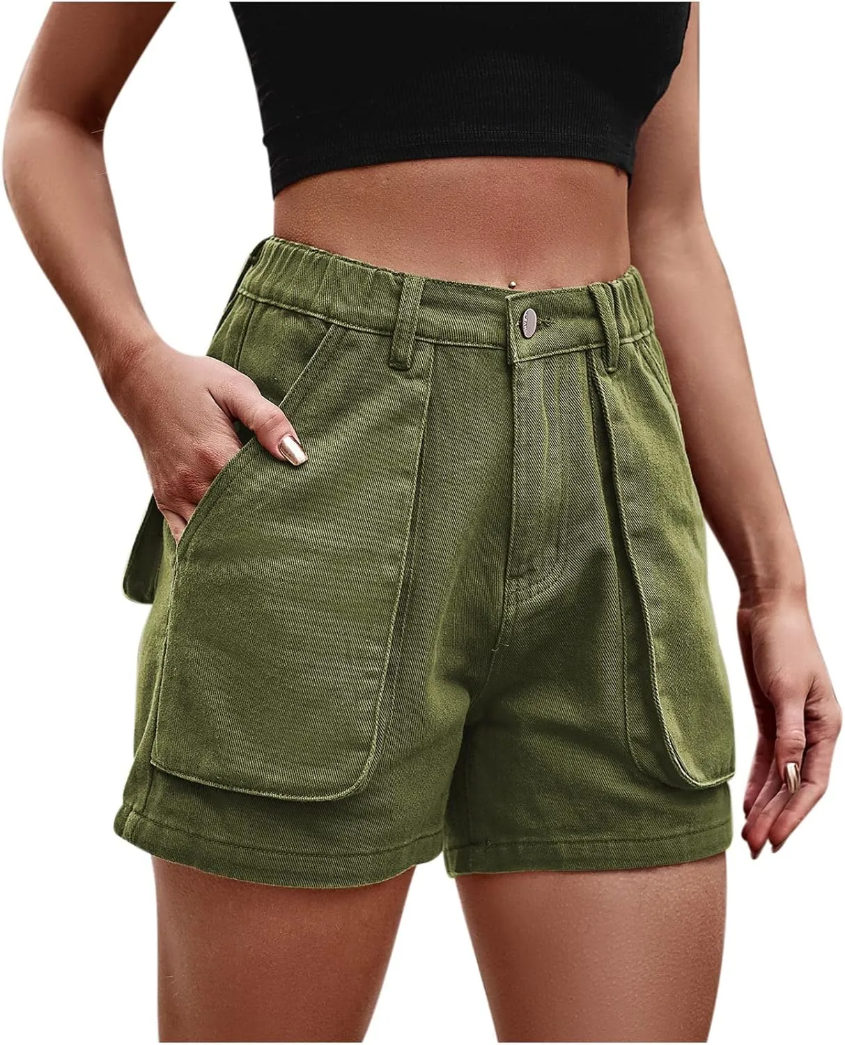 Uillui Women's Girls Cargo Shorts Summer Relaxed Fit Hiking Bermuda Shorts Denim Distressed High Waisted Pockets Jean Shorts