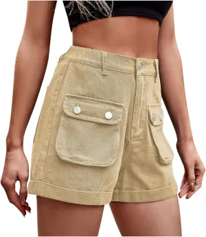 Uillui Women's Girls Cargo Shorts Summer Relaxed Fit Hiking Bermuda Shorts Denim Distressed High Waisted Pockets Jean Shorts