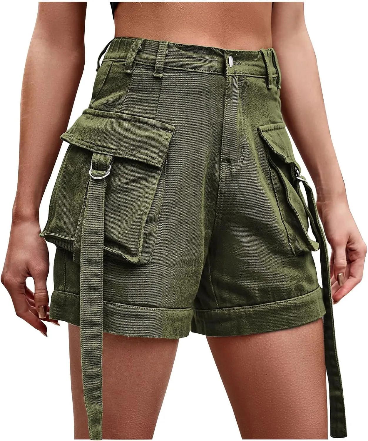 Uillui Women's Girls Cargo Shorts Summer Relaxed Fit Hiking Bermuda Shorts Denim Distressed High Waisted Pockets Jean Shorts