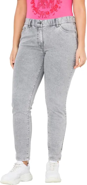 Ulla Popken Womenswear Plus Size Curvy Grey Acid Wash Stretch Fit Jeans Pale Grey Denim 16 836401904