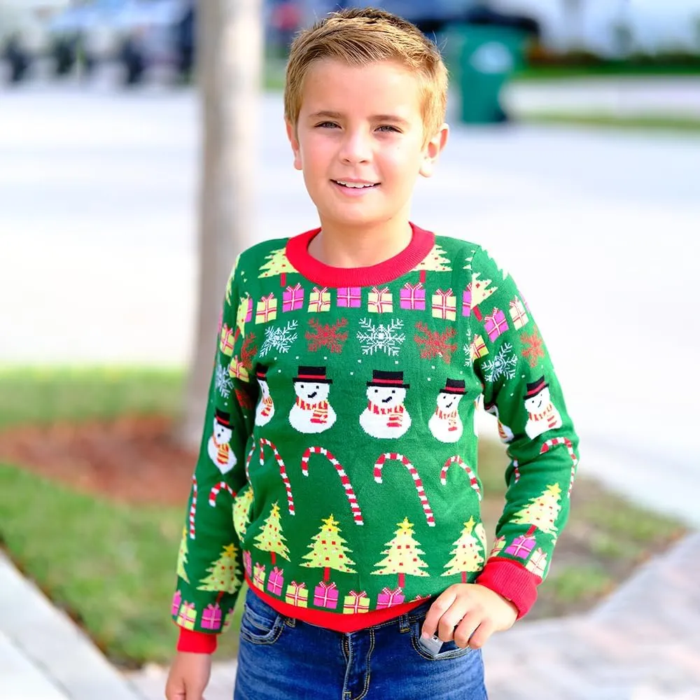 UNICOMIDEA Kids Ugly Christmas Sweaters Boys Girls LED Light Up Knitted Pullover Xmas Jumper 7-14T