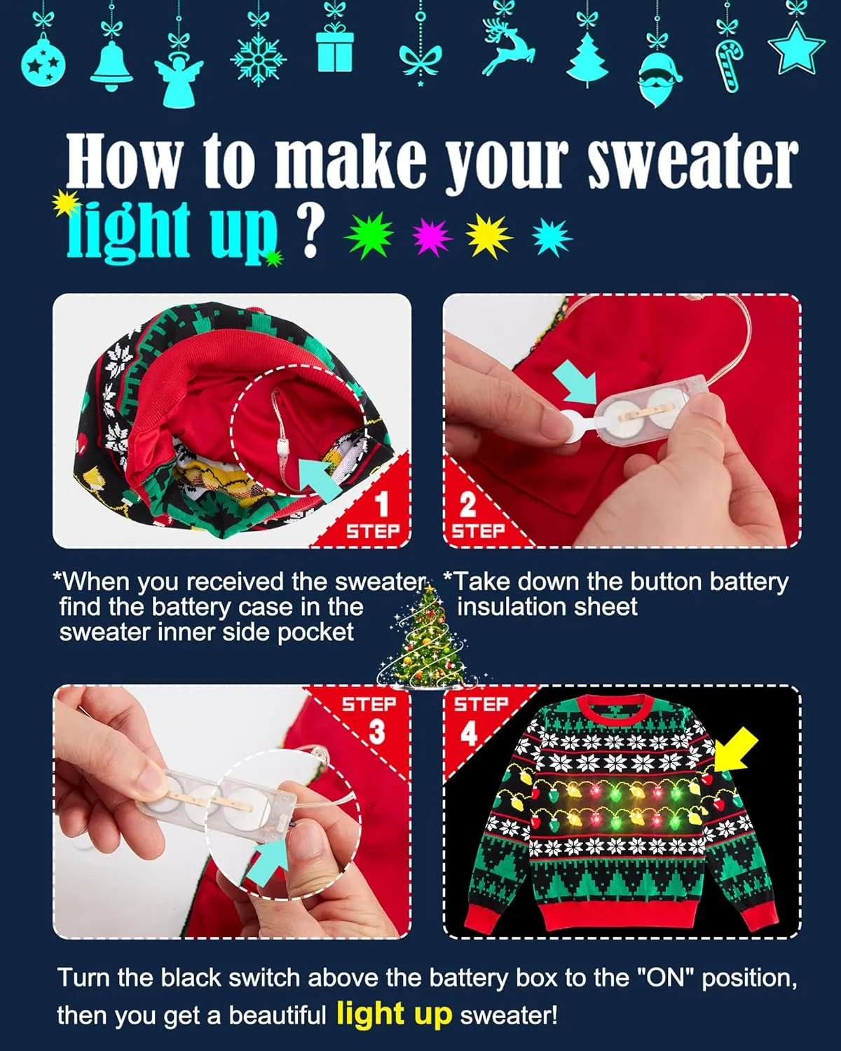 UNICOMIDEA Kids Ugly Christmas Sweaters Boys Girls LED Light Up Knitted Pullover Xmas Jumper 7-14T