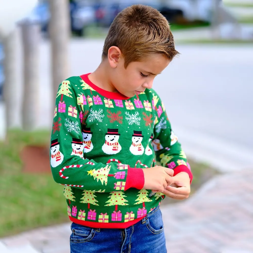 UNICOMIDEA Kids Ugly Christmas Sweaters Boys Girls LED Light Up Knitted Pullover Xmas Jumper 7-14T