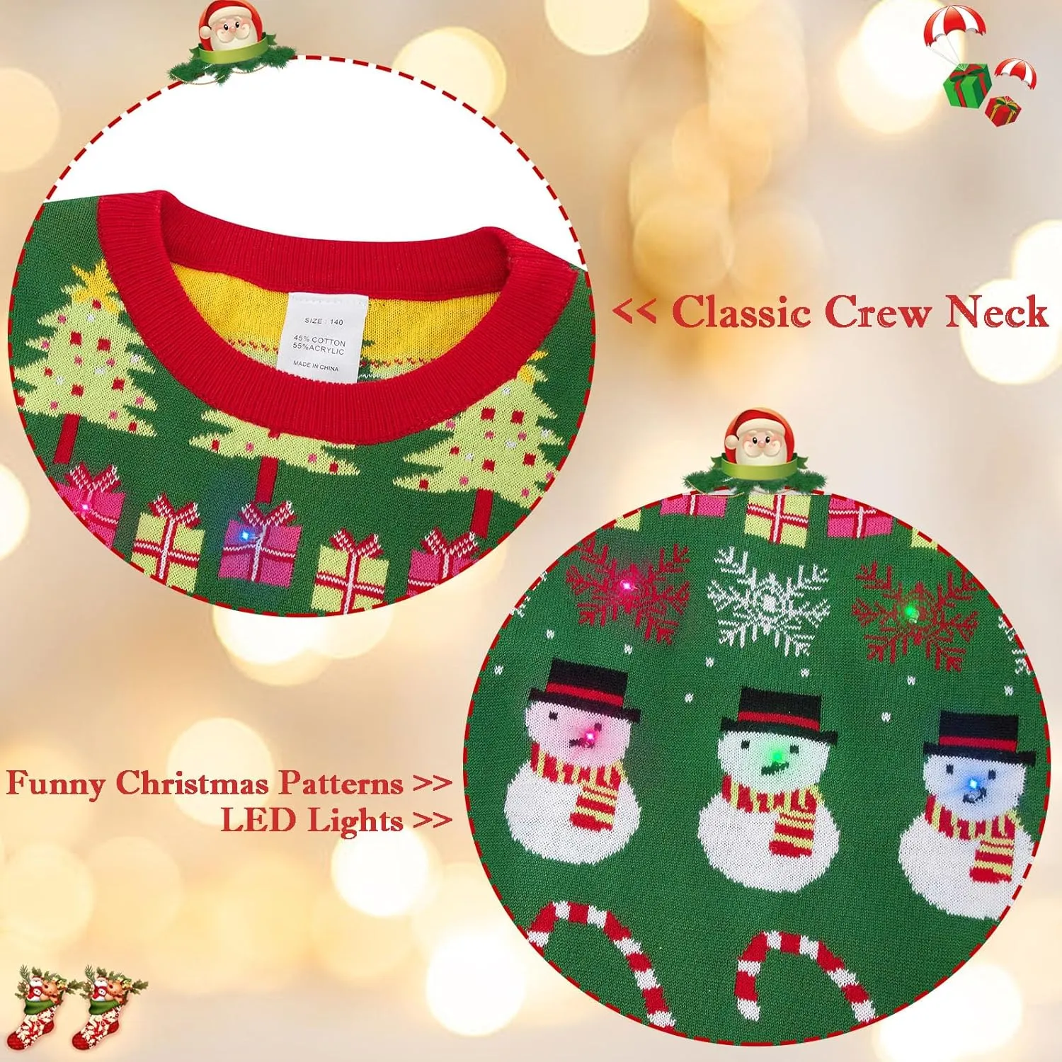 UNICOMIDEA Kids Ugly Christmas Sweaters Boys Girls LED Light Up Knitted Pullover Xmas Jumper 7-14T