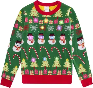 UNICOMIDEA Kids Ugly Christmas Sweaters Boys Girls LED Light Up Knitted Pullover Xmas Jumper 7-14T