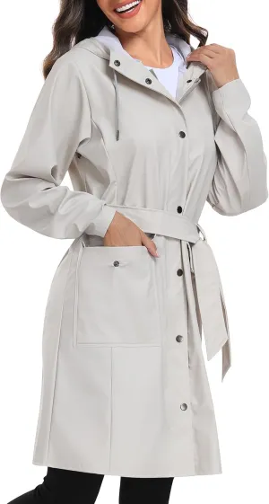 UNIQUEBELLA Rain Jackets for Women Waterproof, Raincoat Long Hooded Rain Coats Outdoor Windbreaker Trench Coat