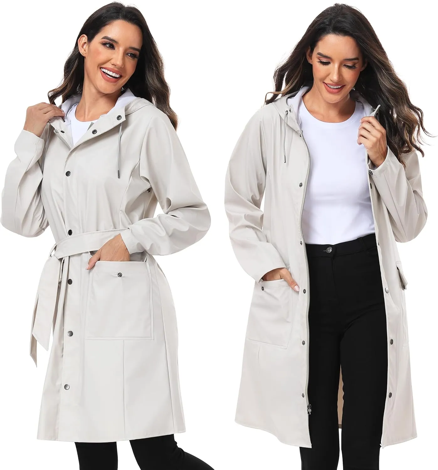 UNIQUEBELLA Rain Jackets for Women Waterproof, Raincoat Long Hooded Rain Coats Outdoor Windbreaker Trench Coat