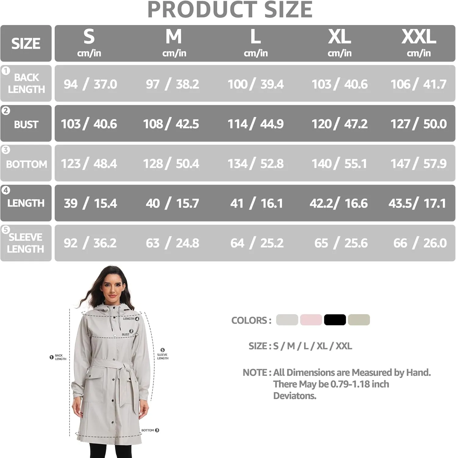 UNIQUEBELLA Rain Jackets for Women Waterproof, Raincoat Long Hooded Rain Coats Outdoor Windbreaker Trench Coat