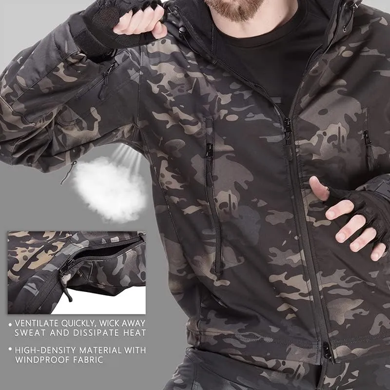 USTZFTBCL Men's Soft Shell Tactical Military Jacket:Waterproof,Windbreaker,Camo Field Bomber Design