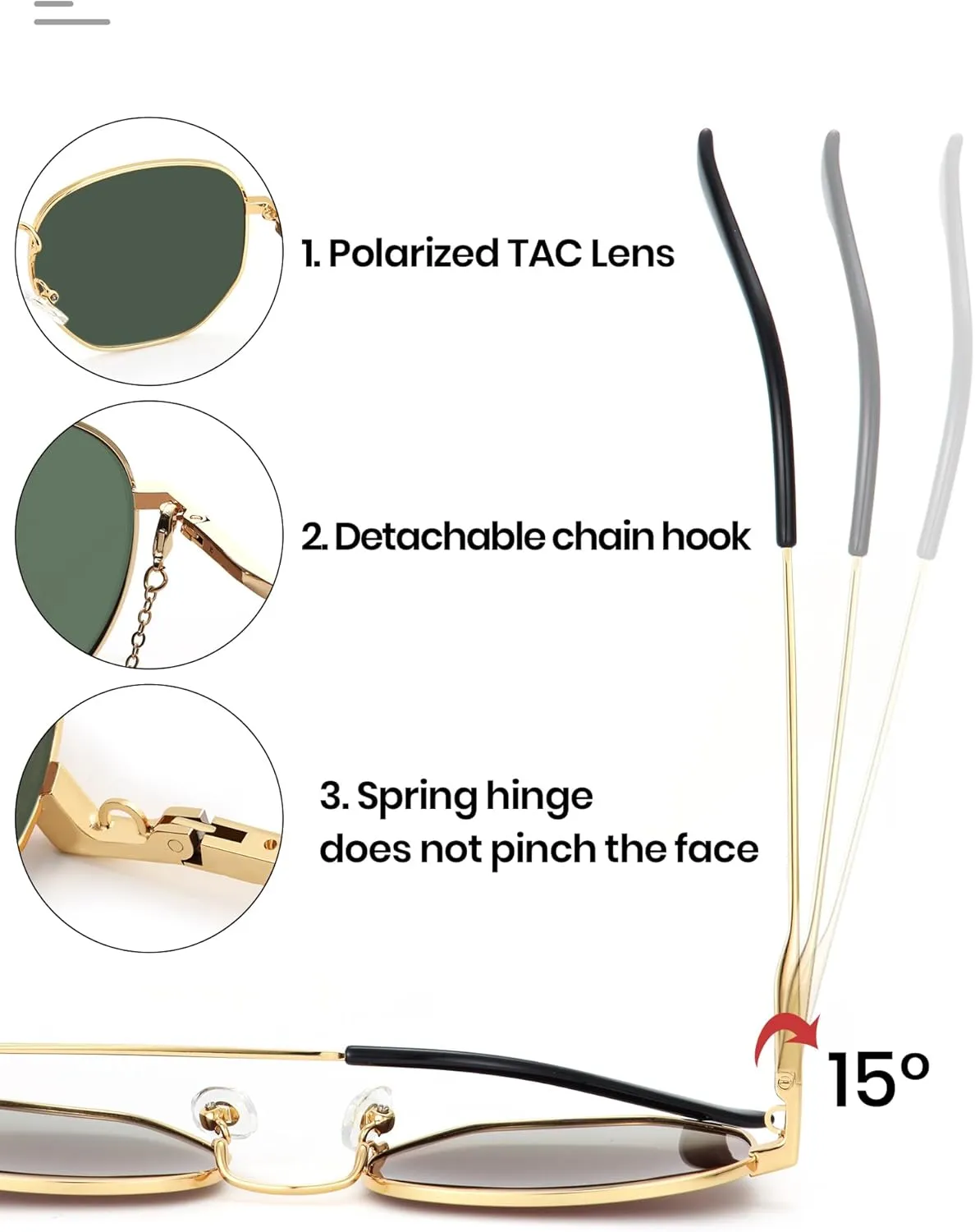 Veda Tinda Vision Sunglasses for Women Trendy Retro 70s 90s Womens Oval and Square Shades UV400 Protection with Glasses Chain