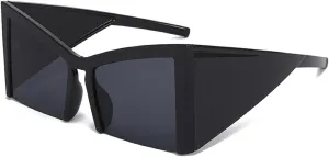 Vintage Oversized Cat Eye Sunglasses For Women Fashion Unique Butterfly Designer Half Frames Elegant Big Shades N47
