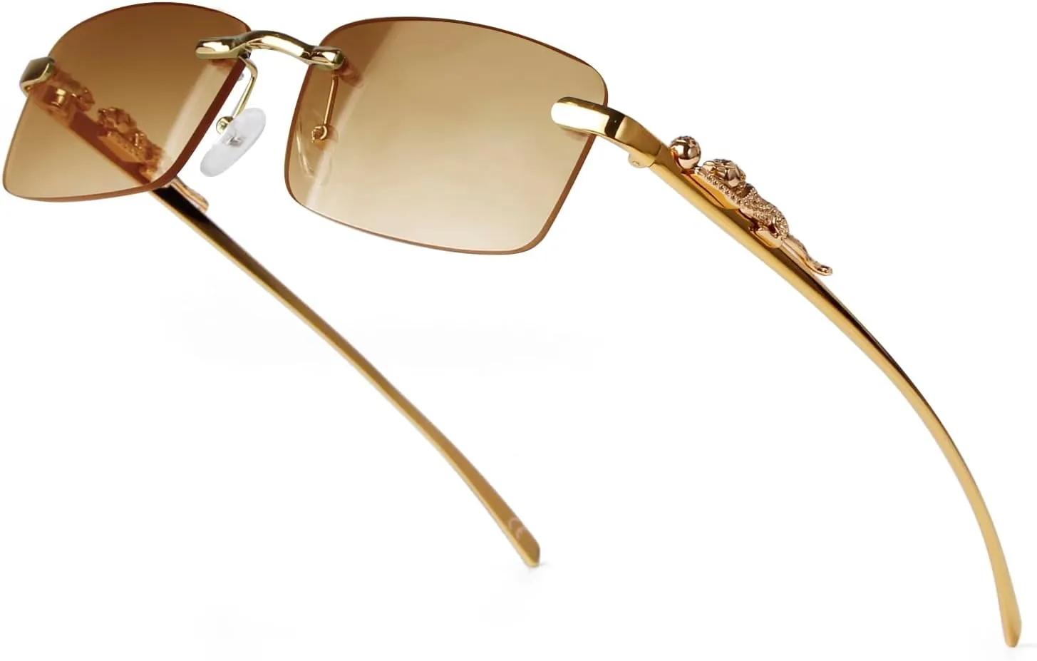 Vintage Rimless Rectangle Sunglasses for Women Men,Trendy Gold Metal Frameless Square Sun Glasses Transparent Eyewear