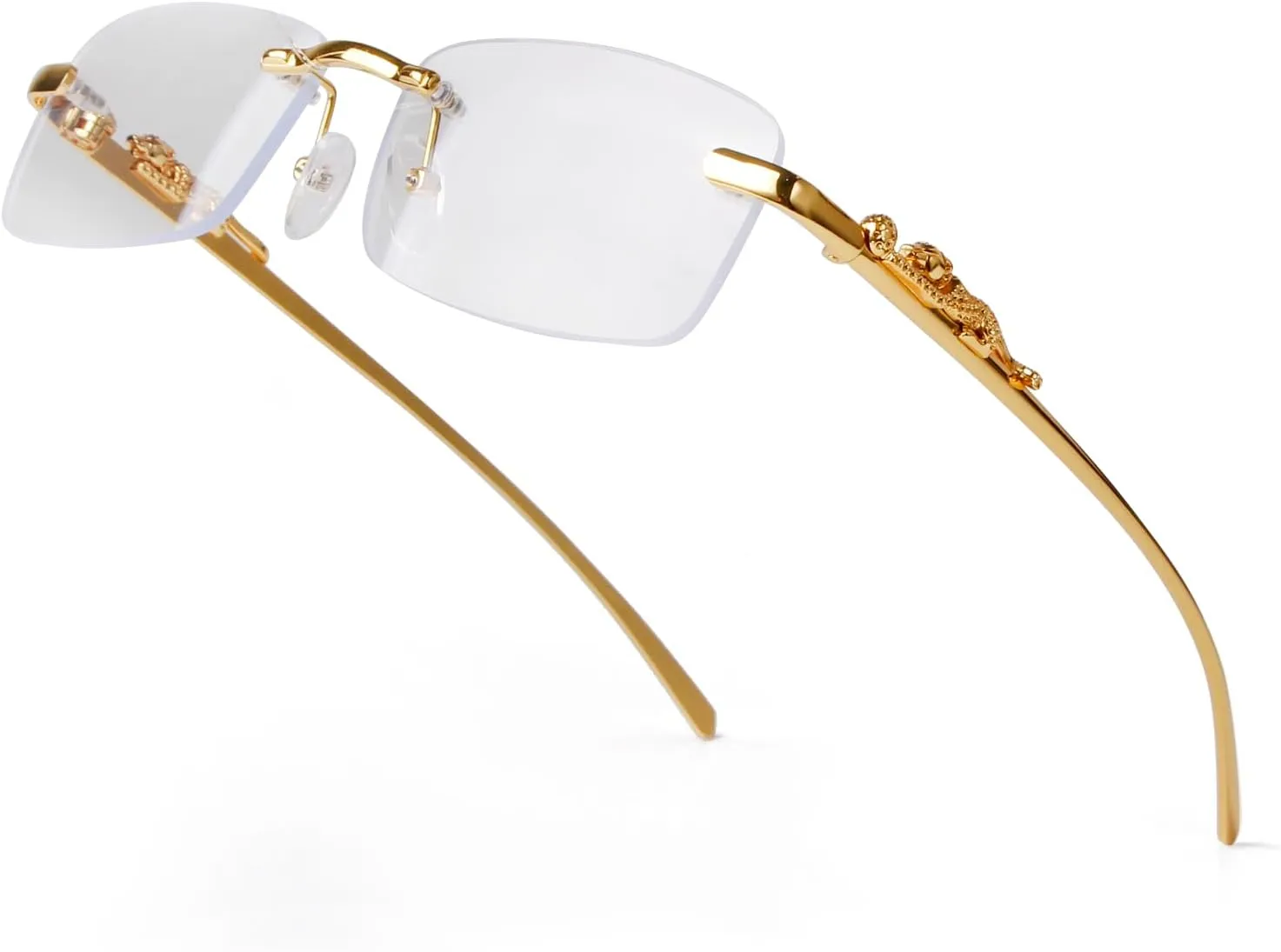 Vintage Rimless Rectangle Sunglasses for Women Men,Trendy Gold Metal Frameless Square Sun Glasses Transparent Eyewear