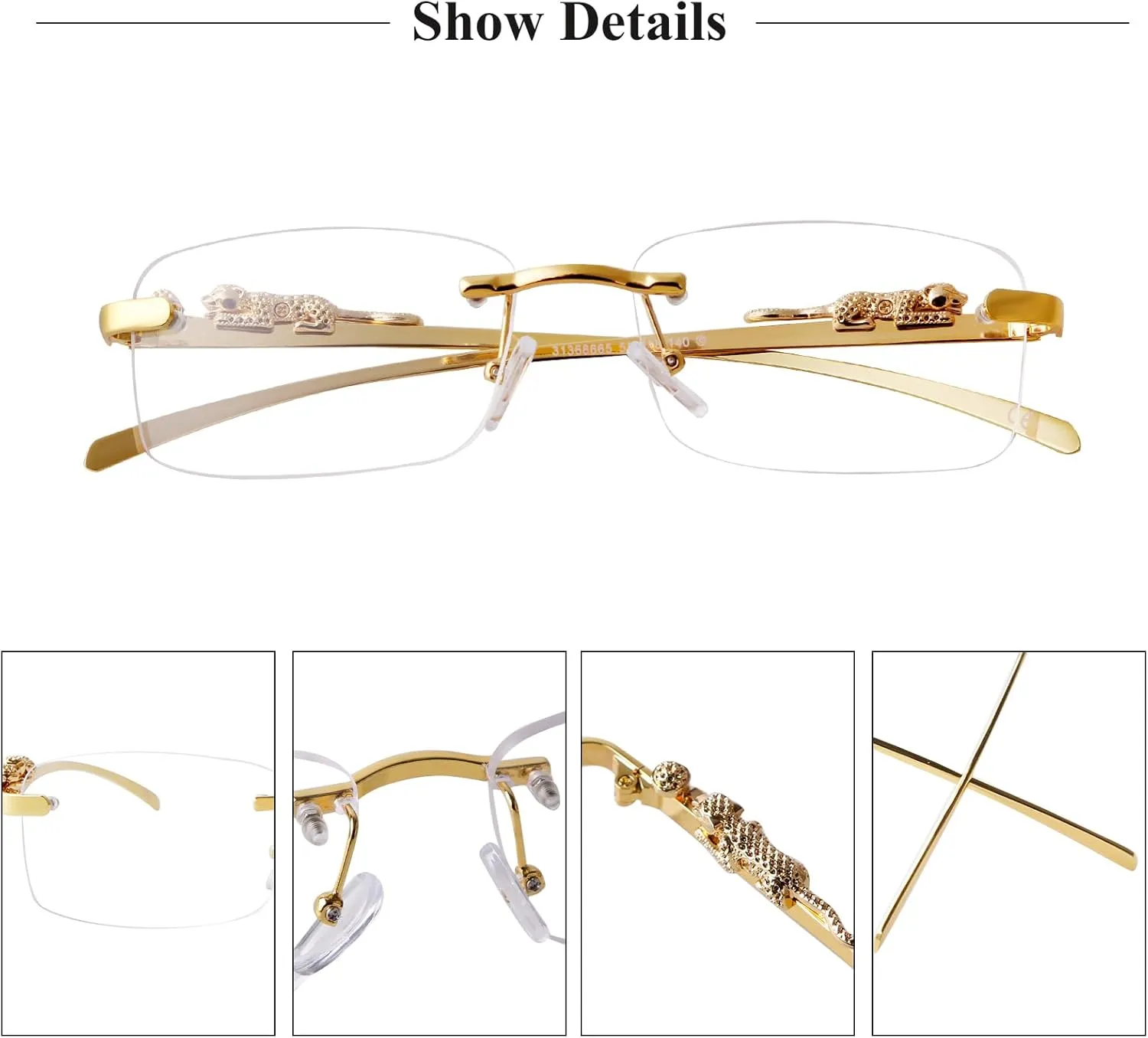 Vintage Rimless Rectangle Sunglasses for Women Men,Trendy Gold Metal Frameless Square Sun Glasses Transparent Eyewear