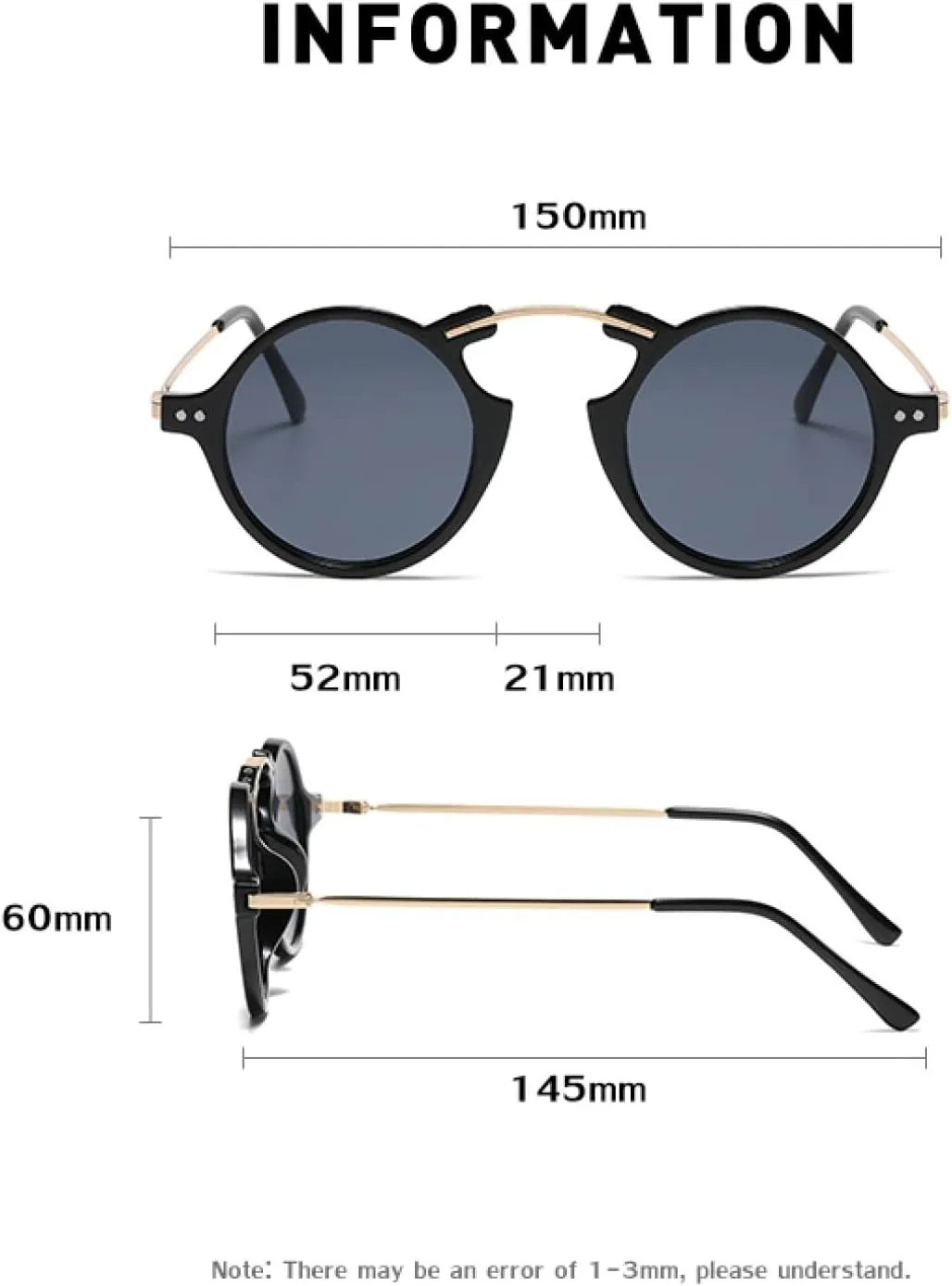 Vintage Small Round Steampunk Sunglasses for Women Men Luxury Punk
