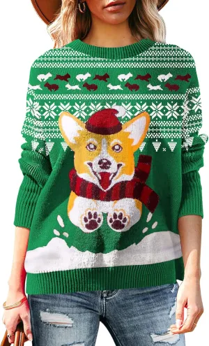 Viottiset Women's Ugly Christmas Sweater Animal Pattern Xmas Pullover Knitted Jumper
