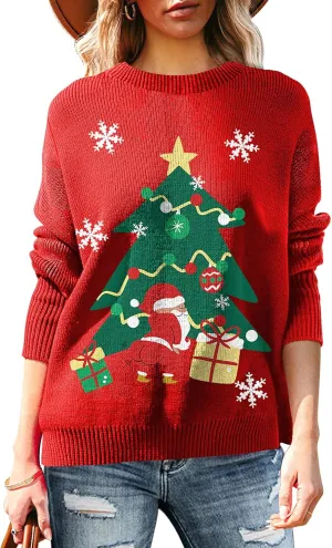 Viottiset Women's Ugly Christmas Sweater Animal Pattern Xmas Pullover Knitted Jumper