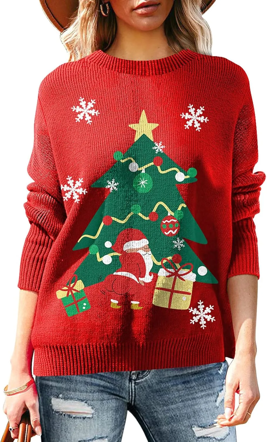 Viottiset Women's Ugly Christmas Sweater Animal Pattern Xmas Pullover Knitted Jumper