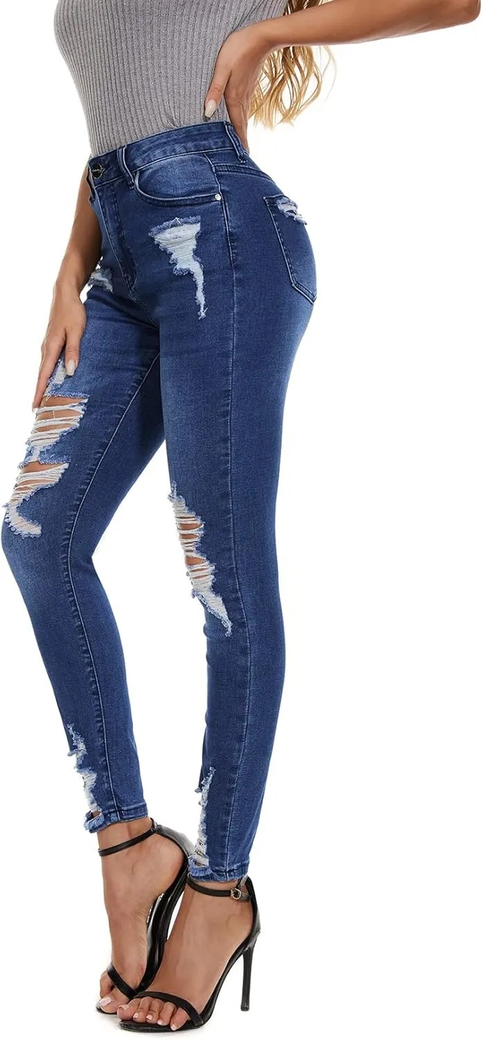 VIPONES Women Jeans High Waisted Skinny Stretchy Soft Slim Fit Distressed Comfy Classic Jeggings Denim Pants