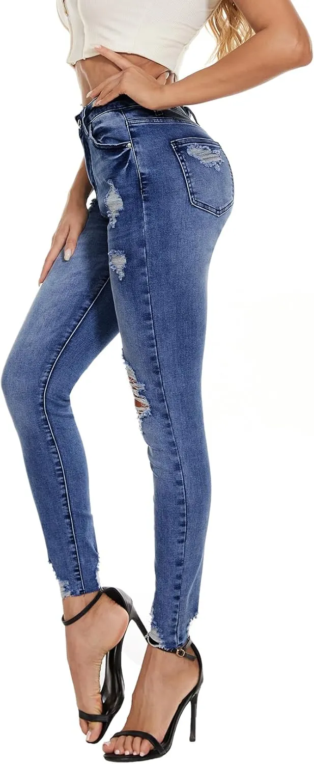 VIPONES Women Jeans High Waisted Skinny Stretchy Soft Slim Fit Distressed Comfy Classic Jeggings Denim Pants