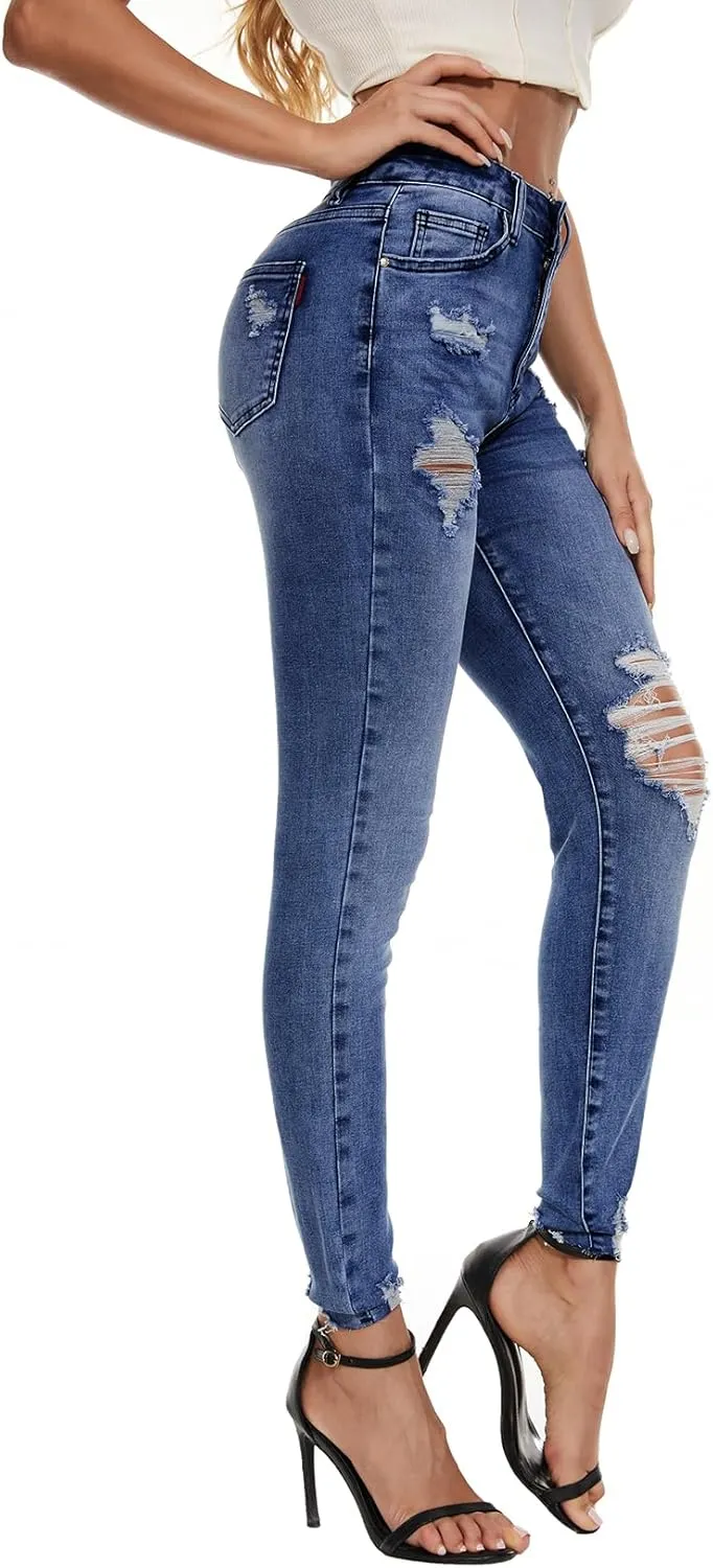 VIPONES Women Jeans High Waisted Skinny Stretchy Soft Slim Fit Distressed Comfy Classic Jeggings Denim Pants