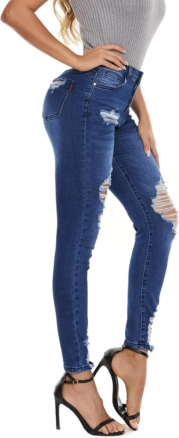 VIPONES Women Jeans High Waisted Skinny Stretchy Soft Slim Fit Distressed Comfy Classic Jeggings Denim Pants