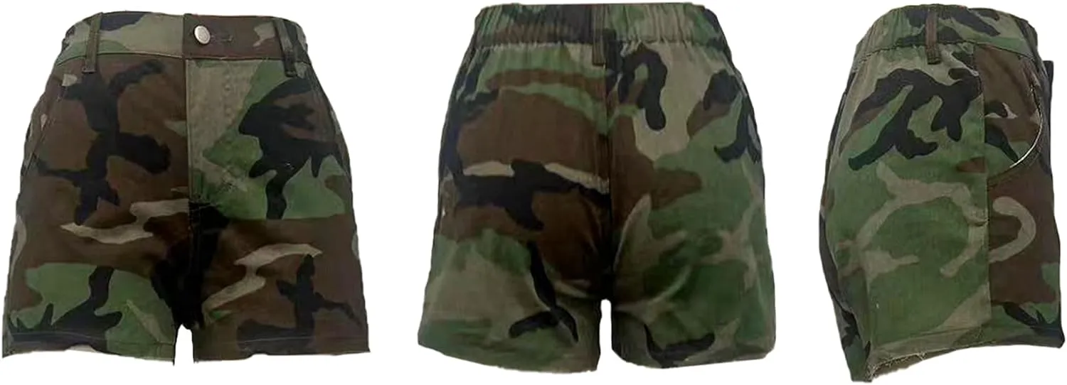 Voghtic Women’s Camouflage Cargo Shorts Casual High Waisted Ripped Frayed Stretchy Jeans Shorts with Pockets