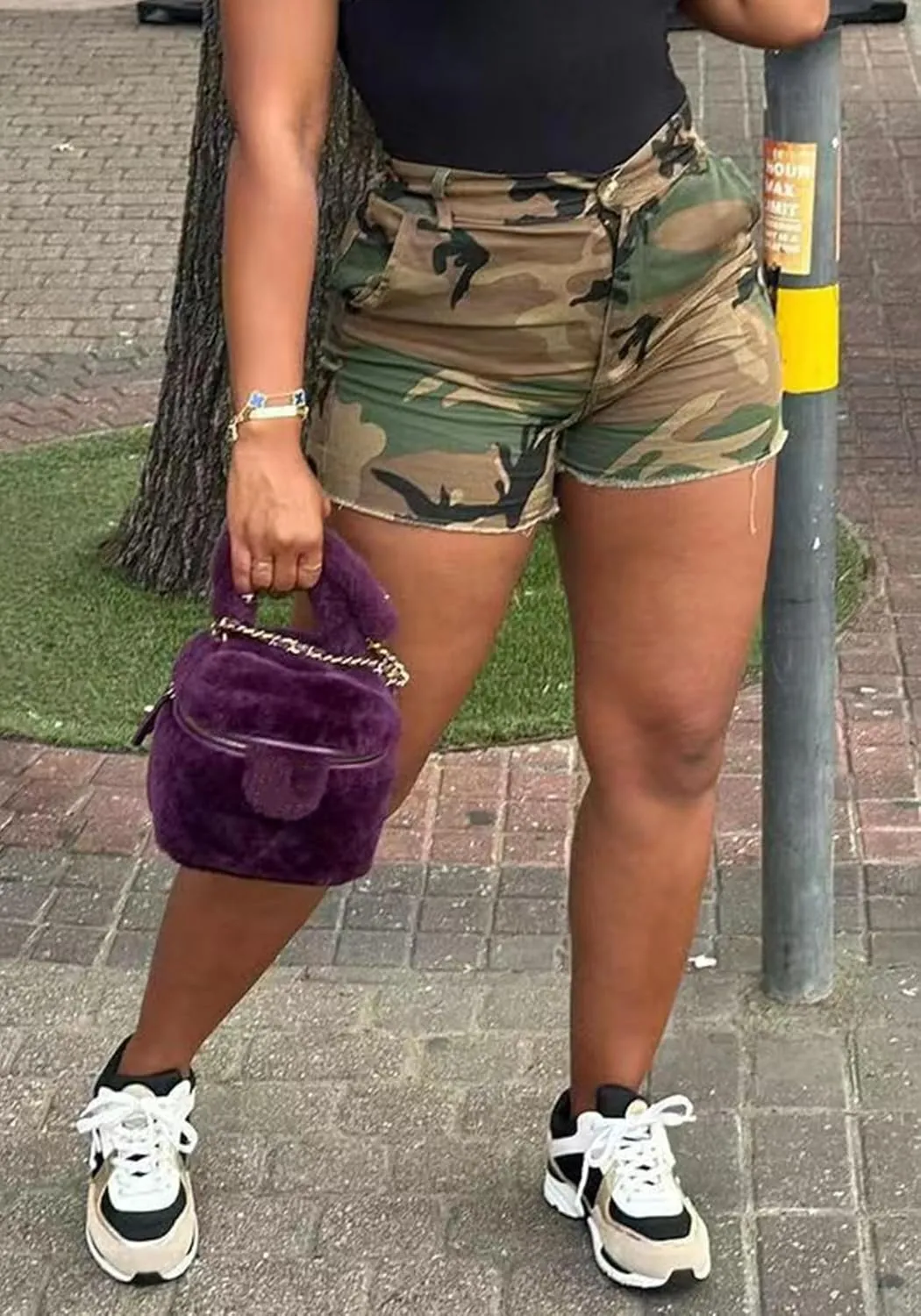 Voghtic Women’s Camouflage Cargo Shorts Casual High Waisted Ripped Frayed Stretchy Jeans Shorts with Pockets