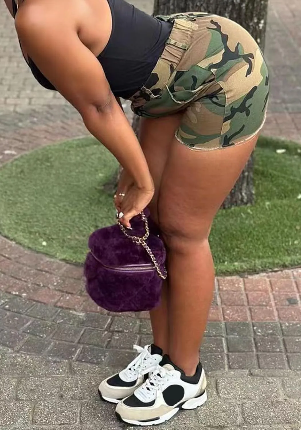 Voghtic Women’s Camouflage Cargo Shorts Casual High Waisted Ripped Frayed Stretchy Jeans Shorts with Pockets