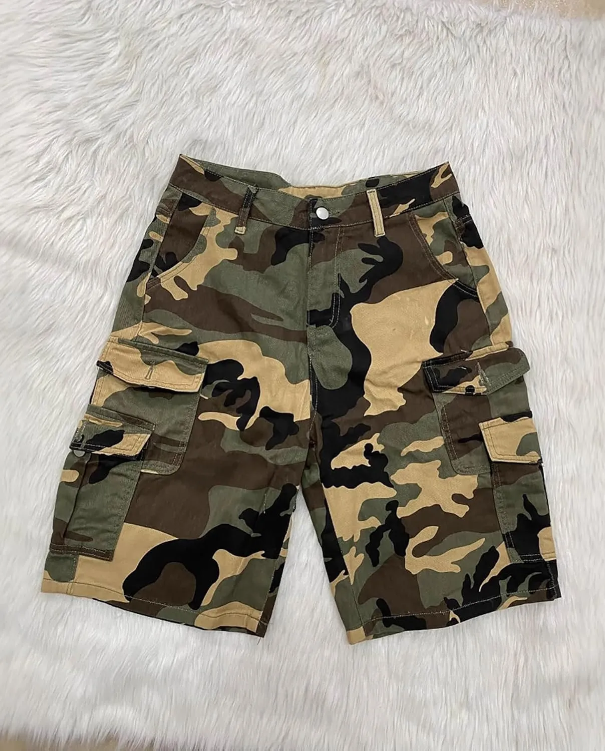 Voghtic Women’s Camouflage Cargo Shorts Casual High Waisted Ripped Frayed Stretchy Jeans Shorts with Pockets