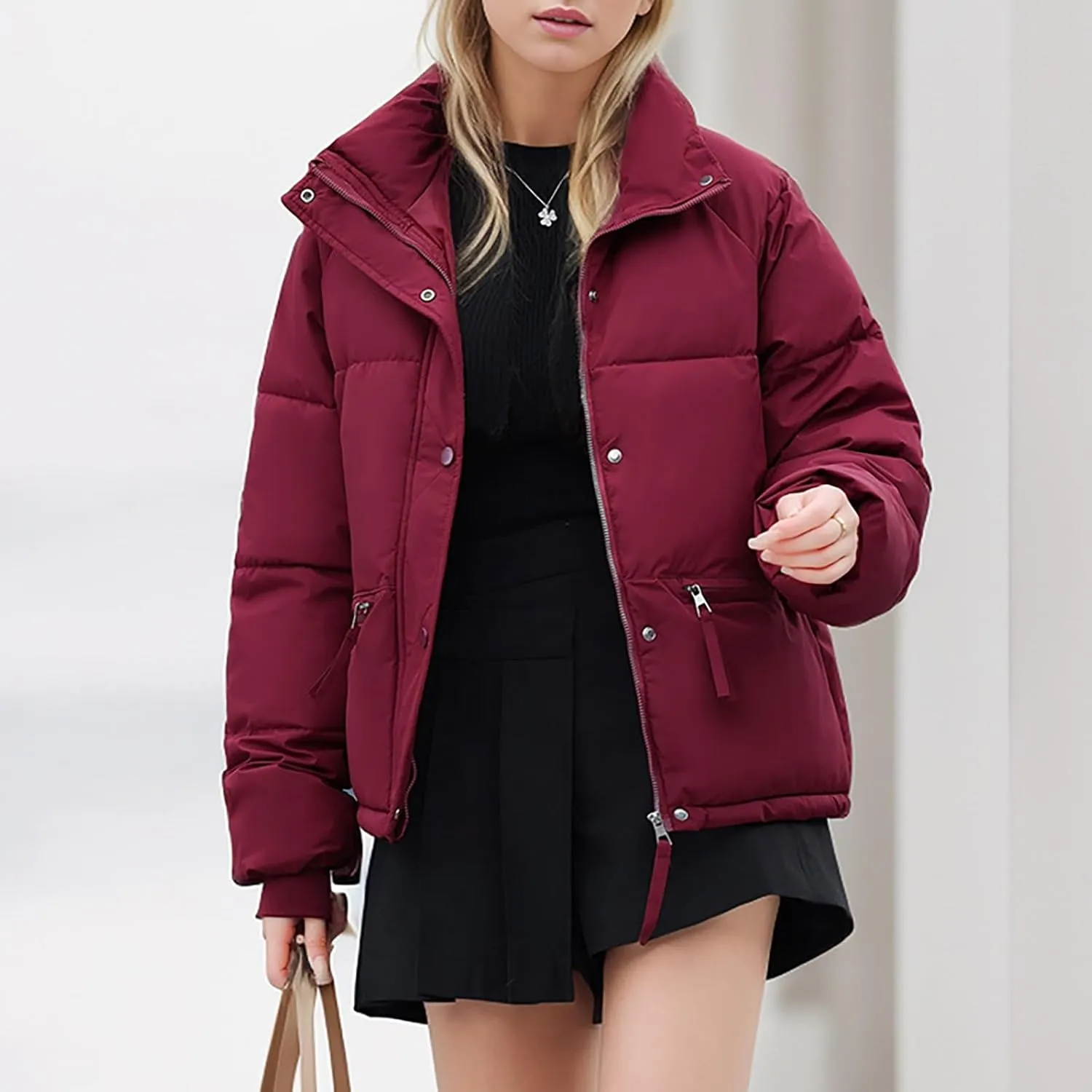 Warm Women's Short Jacket With Stand Collar Thick and Cozy Winter Coat Loose Fit Bread Jacket for Cold Fitted