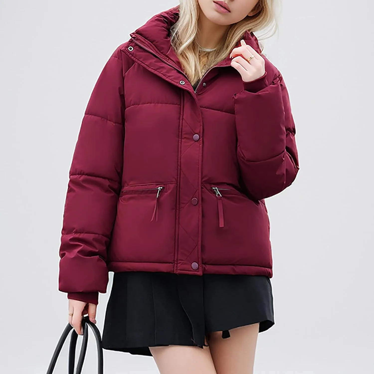 Warm Women's Short Jacket With Stand Collar Thick and Cozy Winter Coat Loose Fit Bread Jacket for Cold Fitted