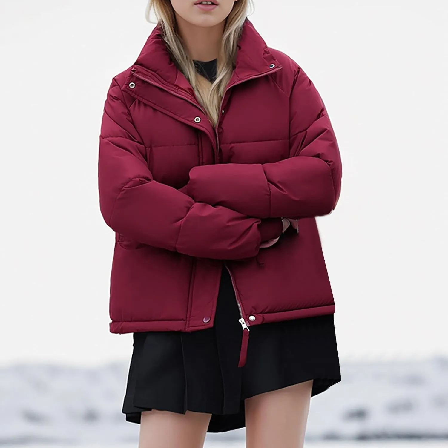 Warm Women's Short Jacket With Stand Collar Thick and Cozy Winter Coat Loose Fit Bread Jacket for Cold Fitted