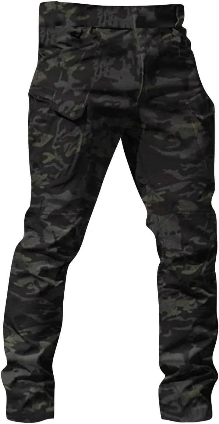 WENKOMG1 Mens Cargo Pants,Solid/Camouflage Military Pants Stretchy Multi Function Multi Pockets Tactical Pants