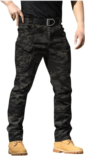 WENKOMG1 Mens Cargo Pants,Solid/Camouflage Military Pants Stretchy Multi Function Multi Pockets Tactical Pants