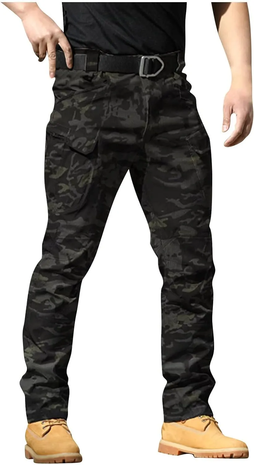 WENKOMG1 Mens Cargo Pants,Solid/Camouflage Military Pants Stretchy Multi Function Multi Pockets Tactical Pants
