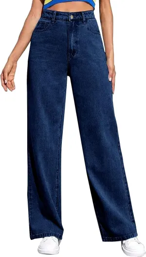 Wide Leg Jeans for Women 2025 High Waisted Stretch Pull on Baggy Jeans Casual Trendy Straight Denim Pants